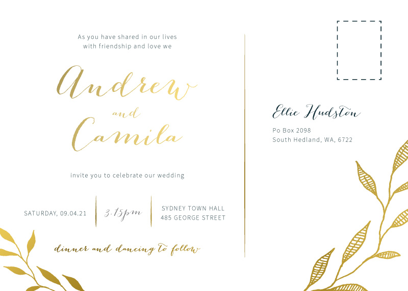 Leaves Wedding Invitations - Metallic Prints design preview