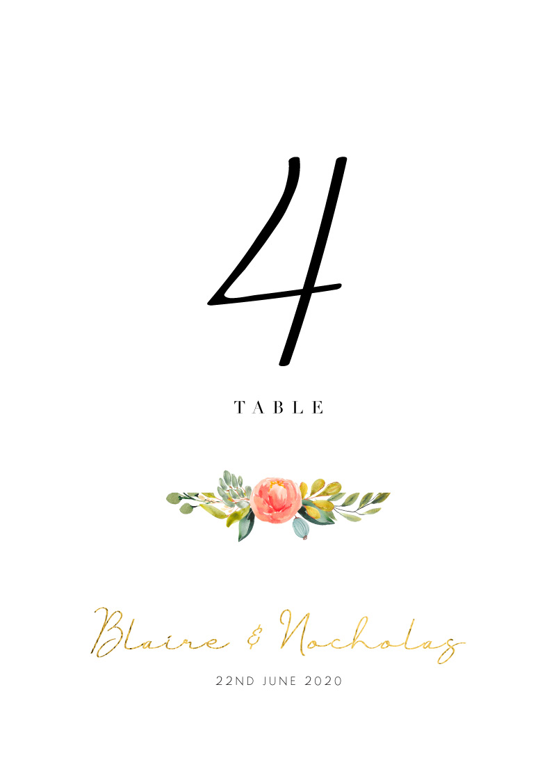 Spring Bouquet Table Numbers - Flat Foil design preview