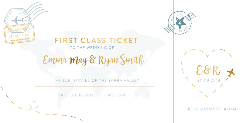 Lets Travel Together Wedding Invitations - Flat Foil design preview