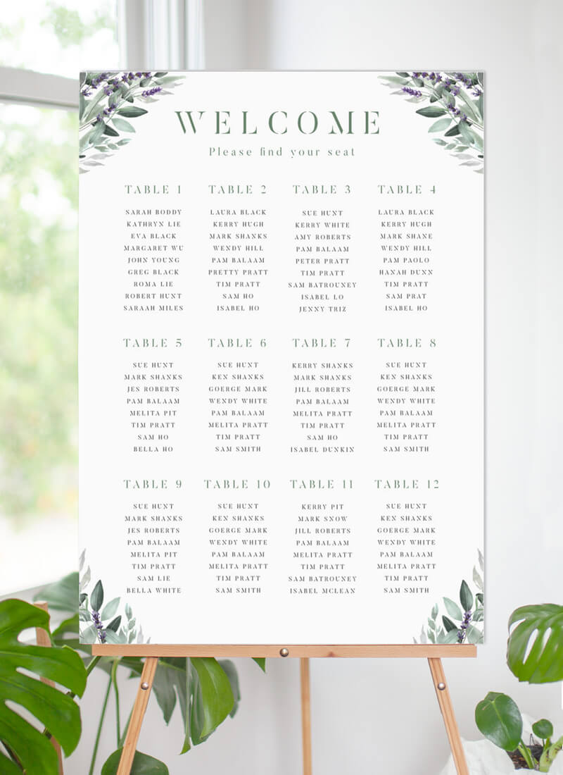 Lavender Leaves - Wedding Seating Chart