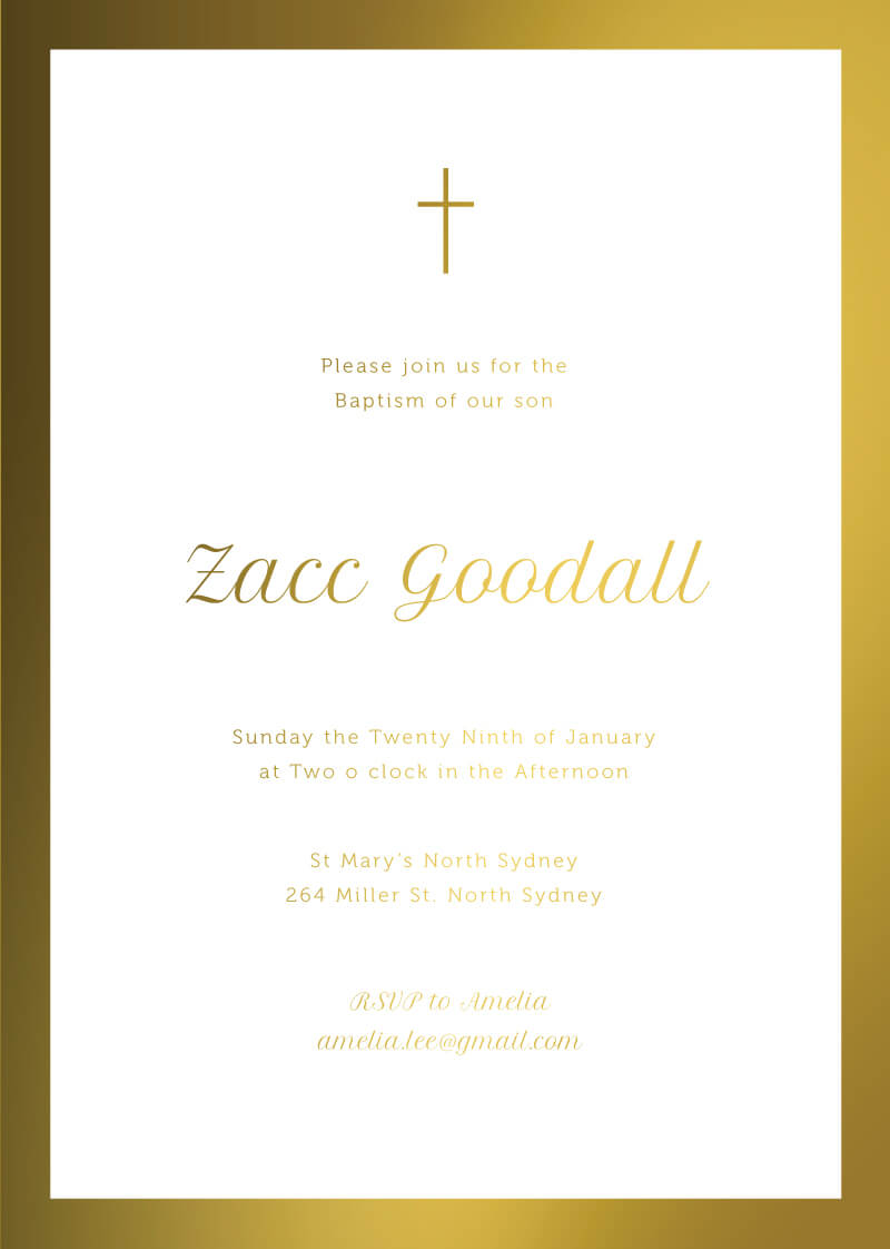 Minimal Baptism Christening Invitations - Metallic Prints design preview