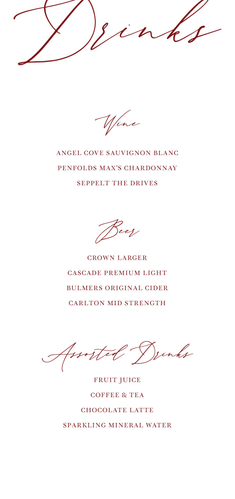 The Letters Wedding Menu - Letterpress design preview