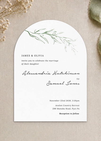 Olive Arch wedding invitation design from Paperlust.