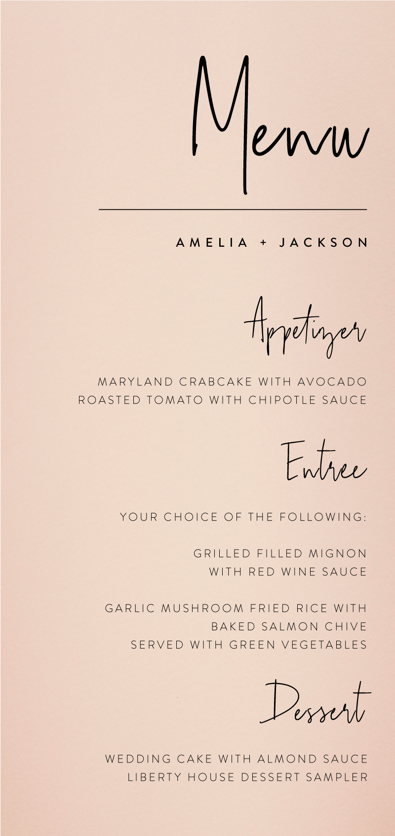 Linear Digital Printing Wedding Menu