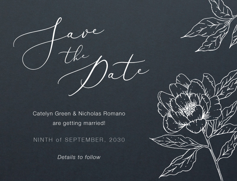 Graphite Blooms Save The Date - White Ink design preview