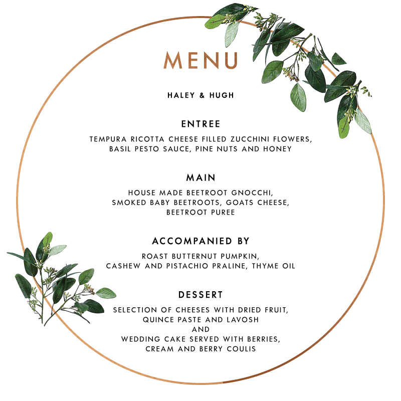 Garden Estate - Wedding Menu