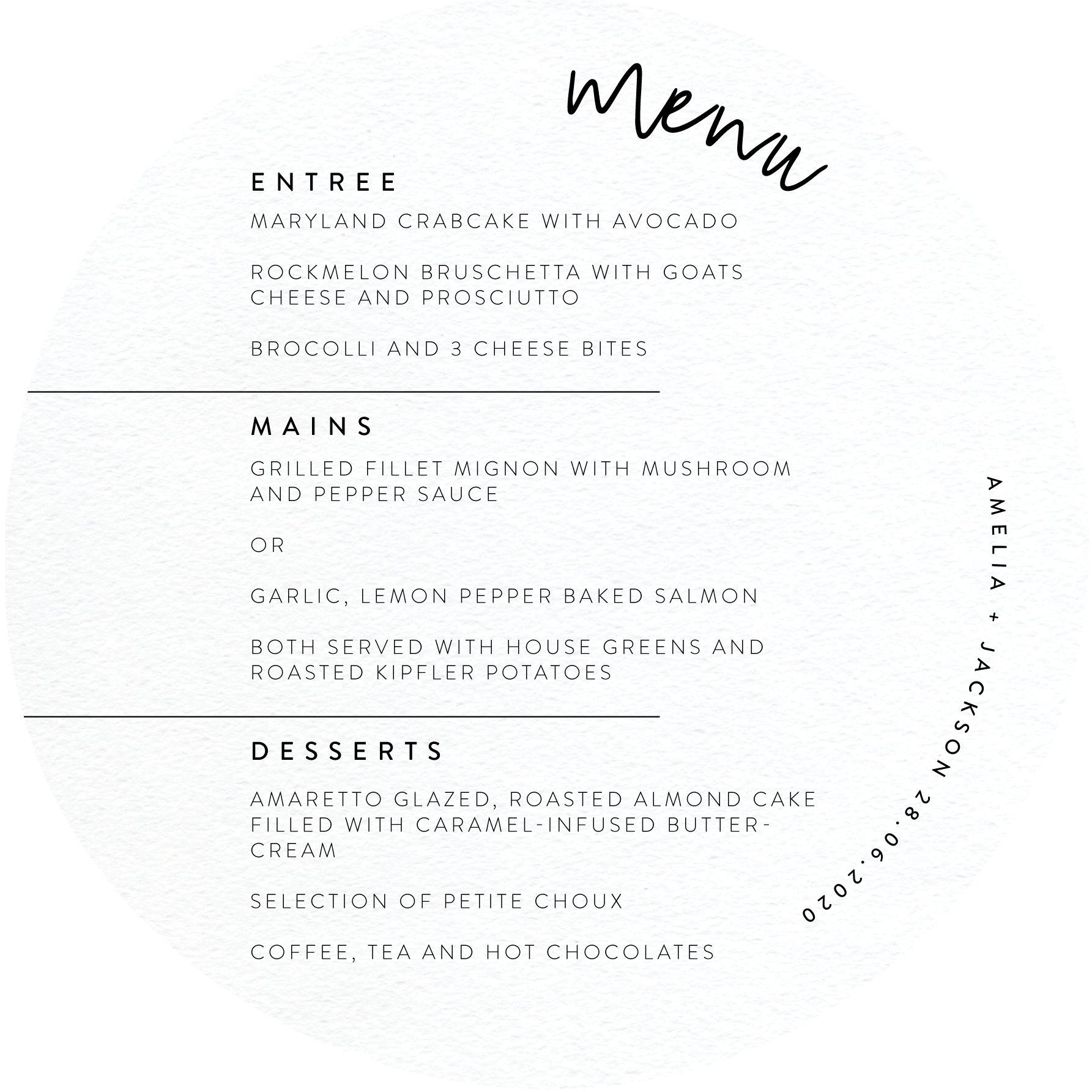 Linear - Wedding Menu