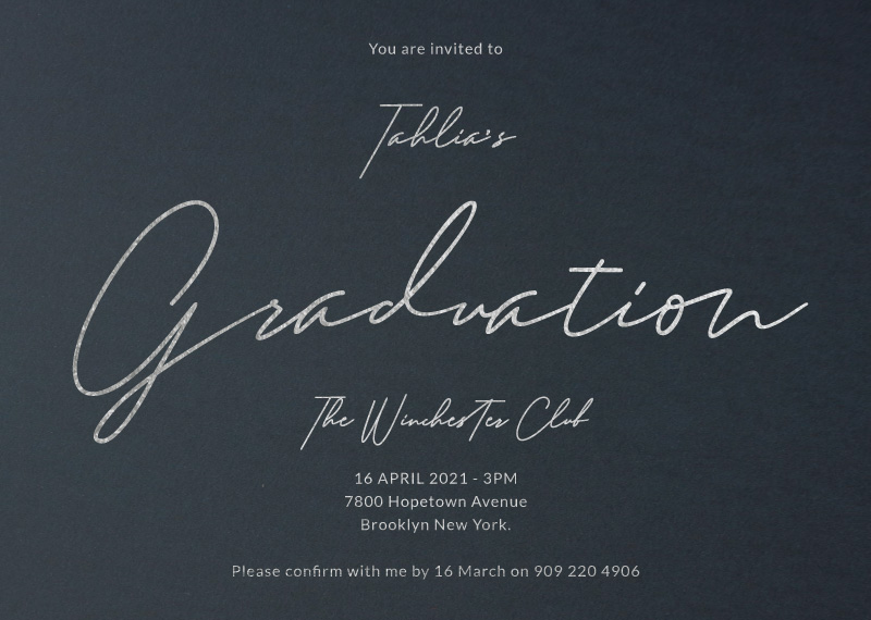 Silver Handwritten Graduation Invitations - Colour Stock + Foil design preview
