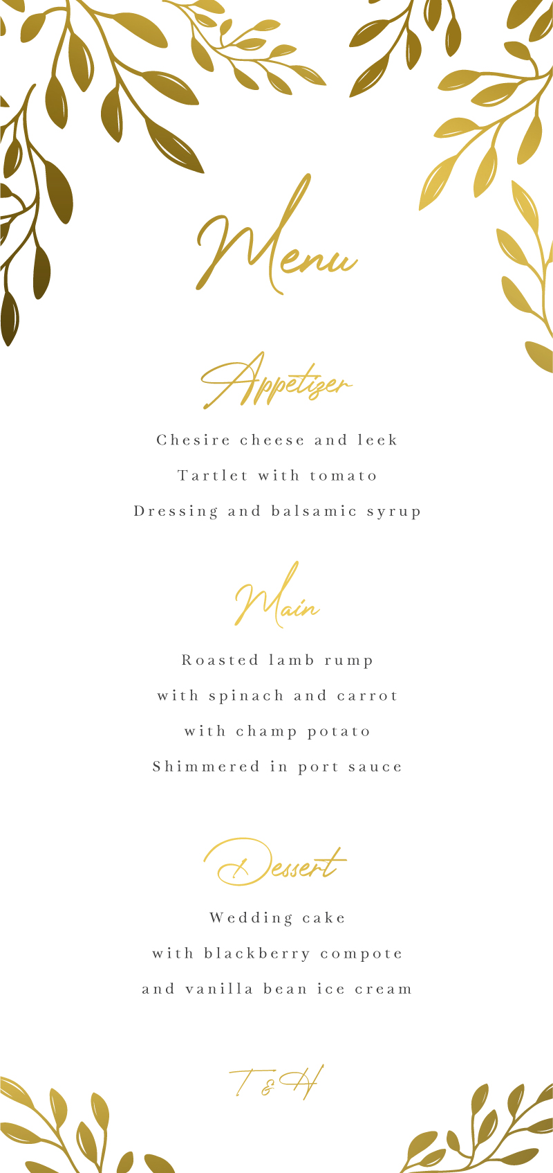 Golden Hour - Wedding Menu