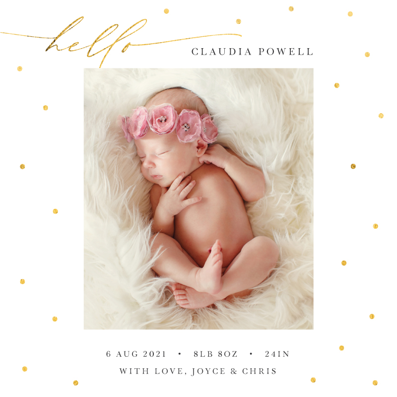 Gold Polka - Baby Announcements