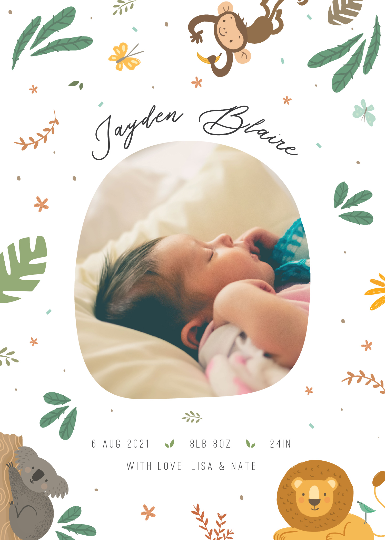 Fun in the Jungle - Baby Announcements